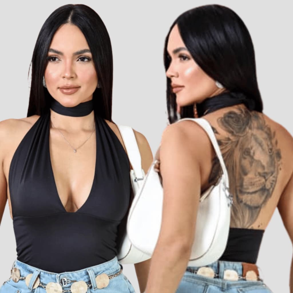 Blusa Cropped Com Amarração Decote Festa Moda Gringa Suplex Premium Sexy Elegante Sustentação Slim