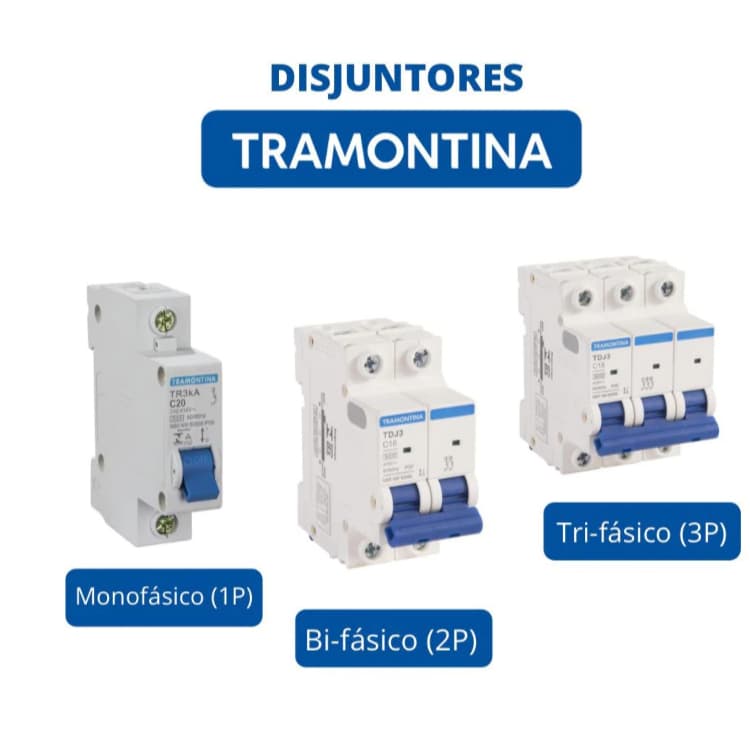 Disjuntor Unipolar/Bipolar/Tripolar 10A a 80A Curva C Tramontina Barramento Bifasico
