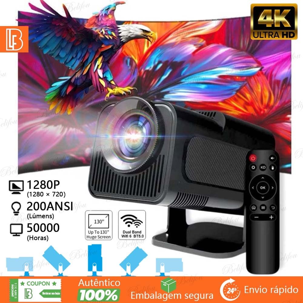 Novo Projetor Smart HY320 Pro mini Android WiFi6 Bluetooth Resolução 1280x720p HD Portátil