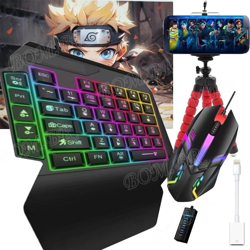 Kit Mobilador Para Celular IOS IPHONE Completo Teclado + Mouse Gamer+OTG IPHONE