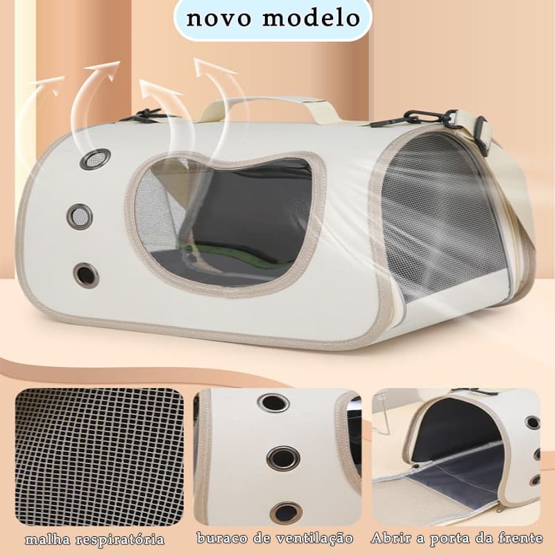 Bolsa Portátil Plegável Multifuncional para Pet com Cabine Espacial Ventilada para Gato, Modelo de Ombro e de Mão, Compa