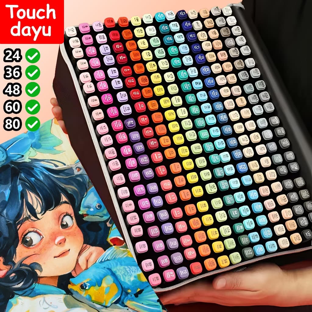 24/36/48/60 Cores Kit Marcador Ponta Dupla Caneta Colorida Profissional Para Arte/Desenho/Material Escolar