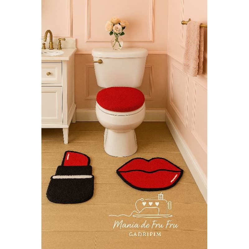 Jogo de banheiro Fru Fru Malha gel 03 peças decoração banheiro/closet/lavabo envio já