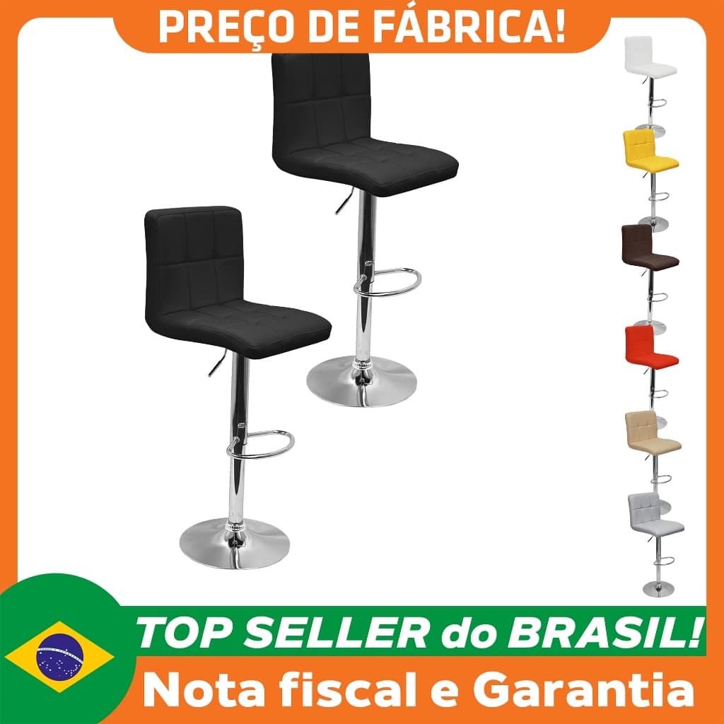 Kit 2 Banquetas Confort Gomos Estofada Couro Giratória com regulagem - Lianto Decor