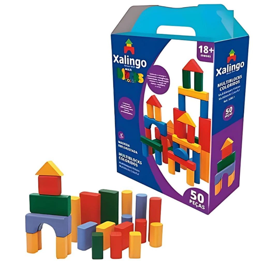 Multiblocks Blocos Montar Infantil De Madeira Colorido 50 Peças - Xalingo