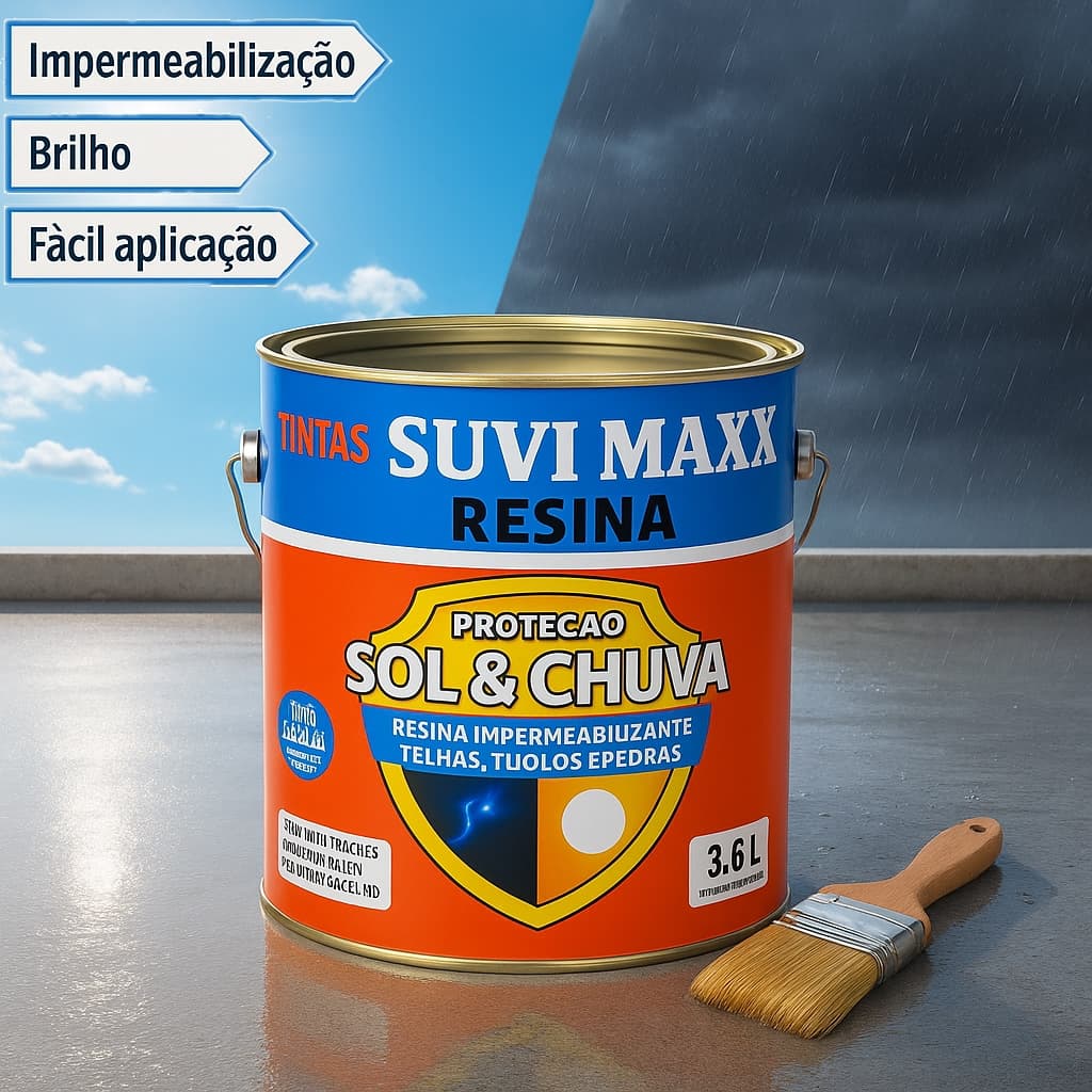 Resina Acrílica Impermeabilizante Brilhante Piso Concreto Telhado Fachada Proteção Sol e Chuva