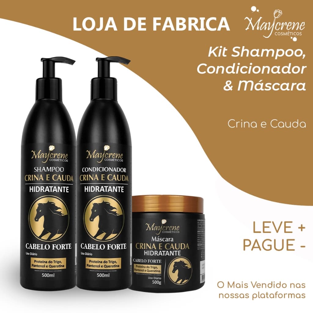 Kit Crina e Cauda Hidratante Maycrene  (500ml/500g) | Proteína Do Trigo+ Pantenol+ Queratina - Cabelo Forte e Hidratação