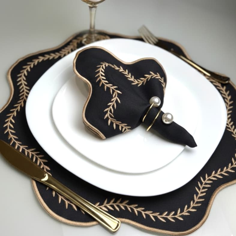 Kit Jogo Americano Sousplat Bordado Suplat de Mesa Posta Redondo/Retangular e Guardanapos