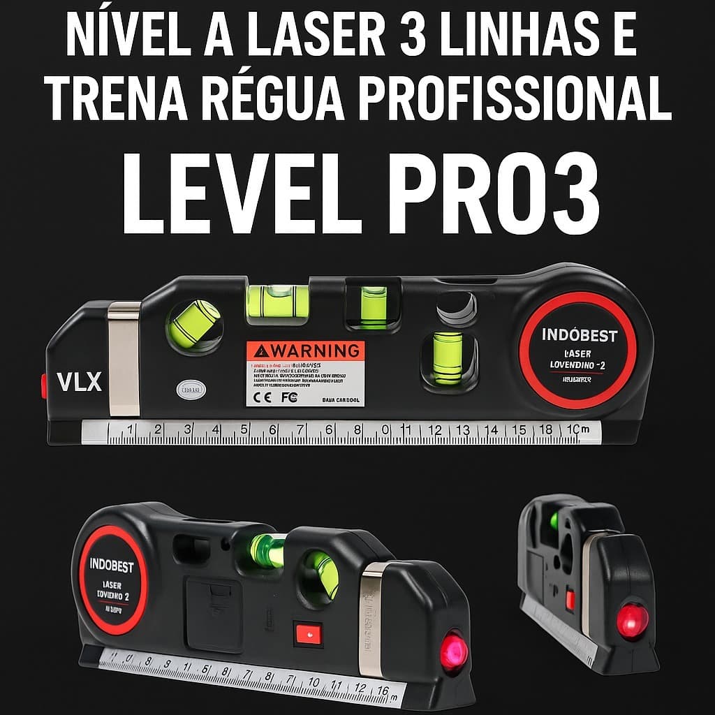 Nível a Laser Multifuncional 3 em 1 com Trena e Régua – Precisão Profissional