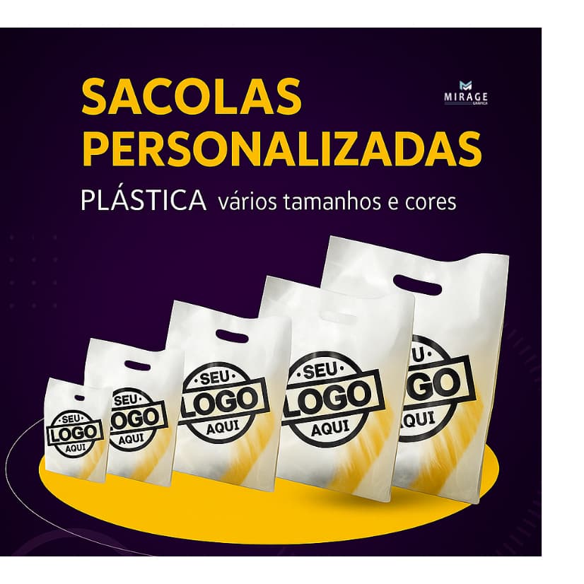 Sacola Personalizada com a sua Logo Alça Vazada/Boca de palhaço 50/100 Unidades Várias cores