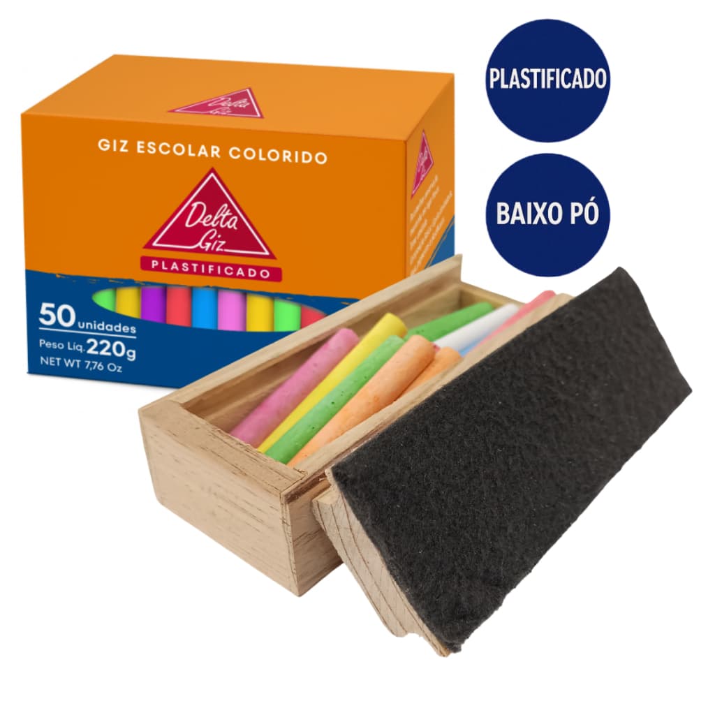 Kit Giz Plastificado Quadro Negro + Apagador Porta Giz Kit Escolar