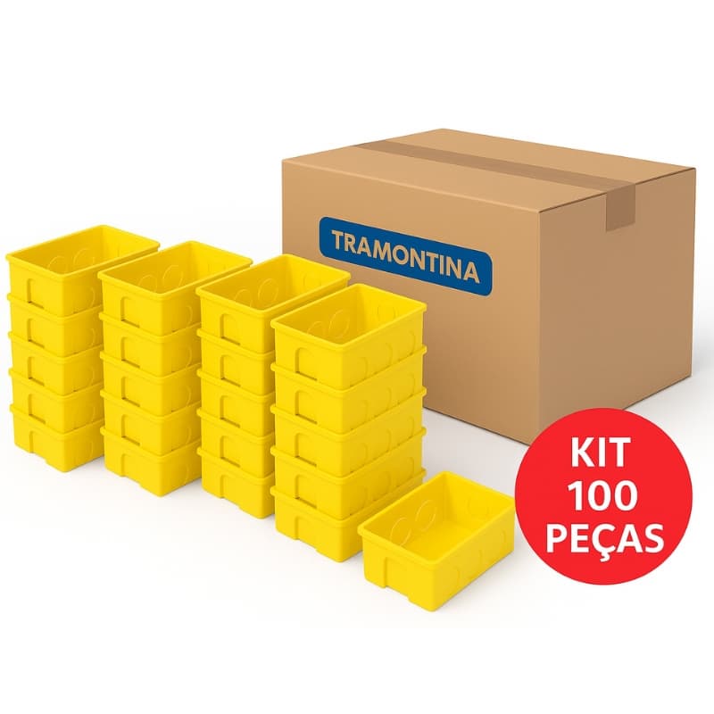 Kit 100,50 ou 25 Tramontina Caixinhas Amarela Reforçada Luz 4x2 P/Tomada e Interruptor