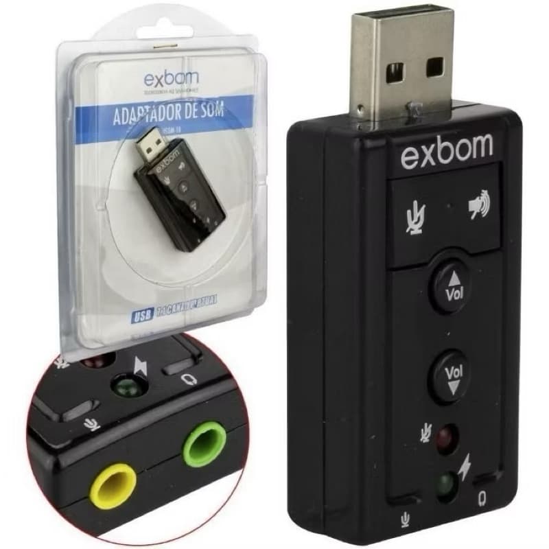 Exbom Placa De Som Adaptador Usb 7.1 Para 2 Fone Microfone