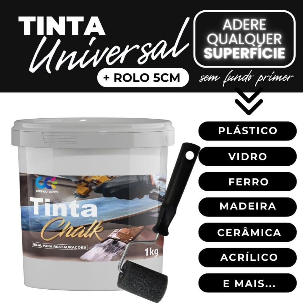 Tinta Chalk Universal Fosca Restauradora Móveis Madeira PVC Alumínio Plástico Ferro + Rolo de 5cm