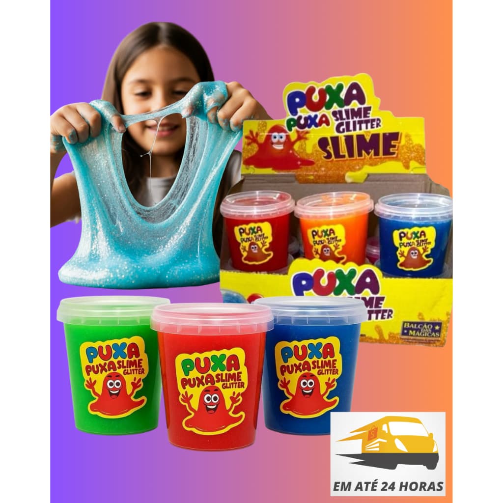 SLIME GLITTER CAIXA COM 12 POTES DE 180G -  FESTAS LEMBRACINHAS BRICADEIRAS