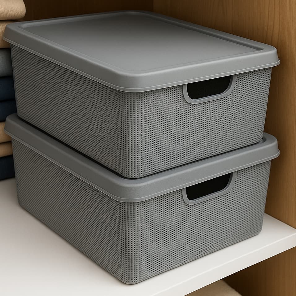 Kit 2 Caixas Organizadora com Tampa 15 Litros Armário Banheiro Escritório Promoção