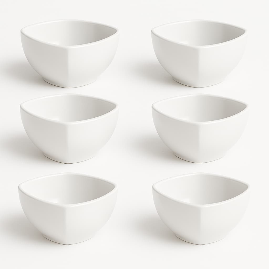 Kit 6 Cumbucas Quadrada Porcelana Branca 350ml Tigela Bowl Para Sobremesas Petiscos Caldos & Sopas