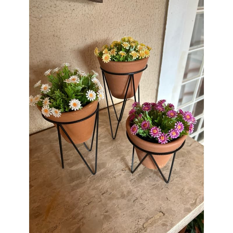 Kit 3 Suporte Tripé de Ferro para Vaso de Planta | Decoração Jardim Chão