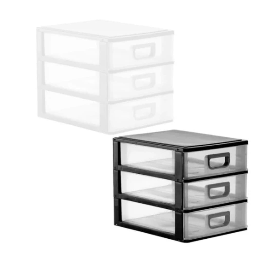 Organizador De Mesa Gaveteiro Micro Porta Tudo 3 Gavetas Cor Branco e Preto