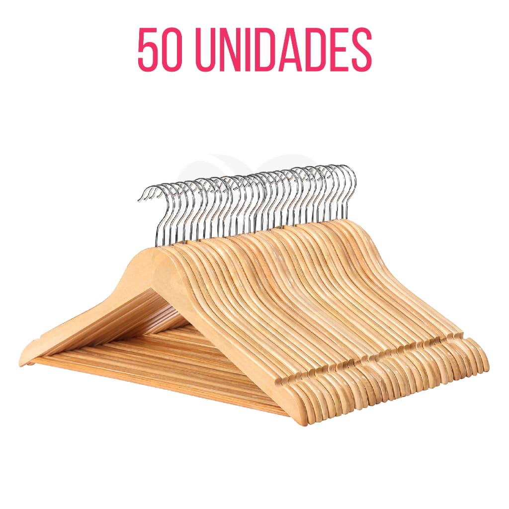 Kit 50 Cabide de Madeira Marfim Roupas Calça Blusa Camisa Atacado Loja