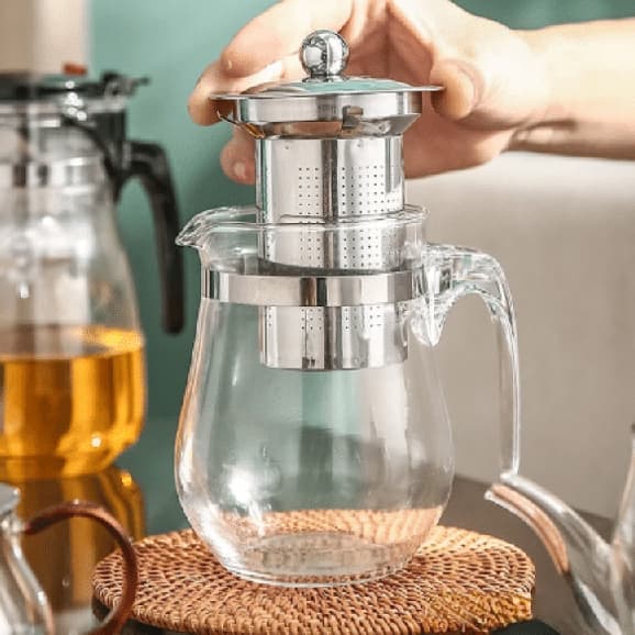Chaleira Bule Infusor Para Chá Café Vidro 500ml Aço Inox Alça Acrílico Infusor De Vidro Presente