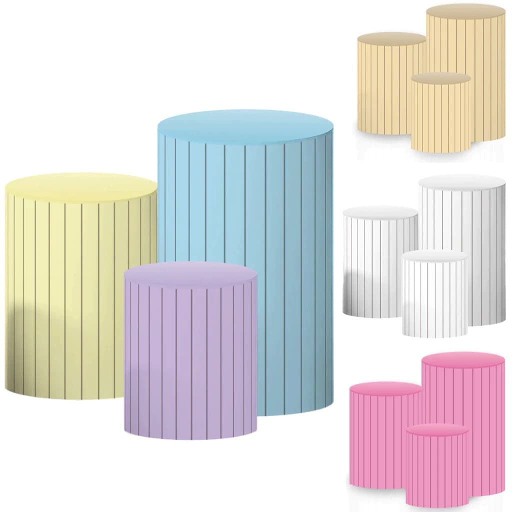 Kit de Capas para Cilindros de Festa Ripado ou Liso Colorido Decoração Aniversário Eventos Vários Modelos