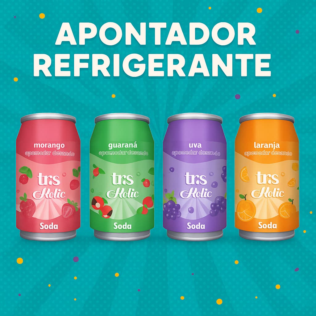 Apontador C/ Depósito e Borracha Latinha Refrigerante Soda Holic TRIS 4 Sabores Exclusivos Premium