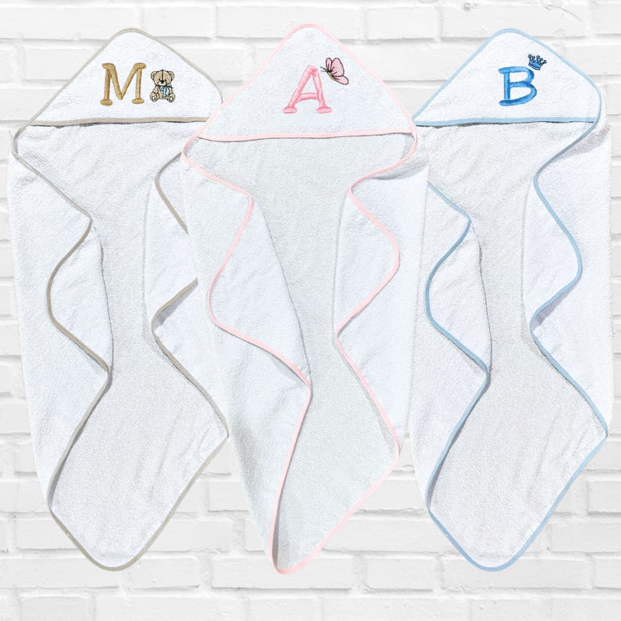 Toalha De Banho Personalizada Inicial Nome Do Bebe C/ Capuz Menino Menina Bordado 100% Algodão