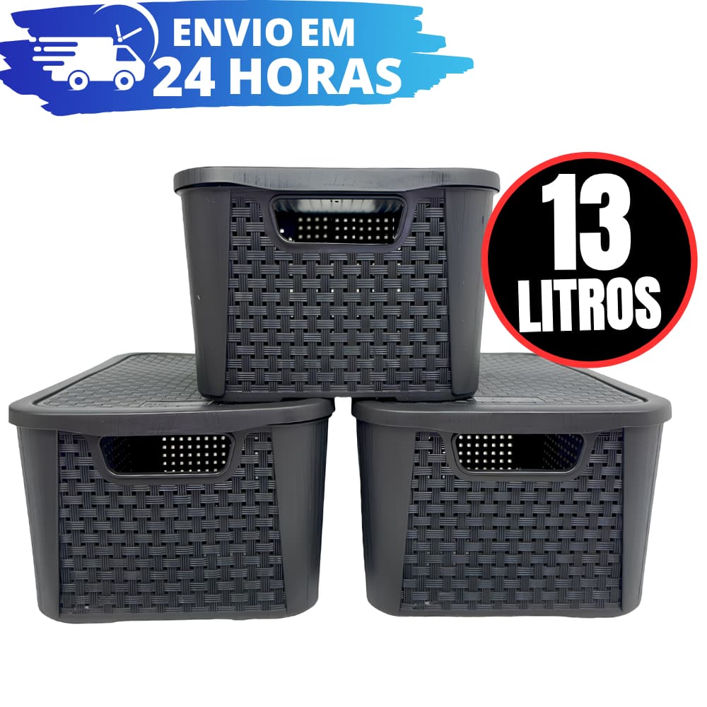 Kit 3 Caixas Organizadora Rattan REFORÇADA - 13 LITROS