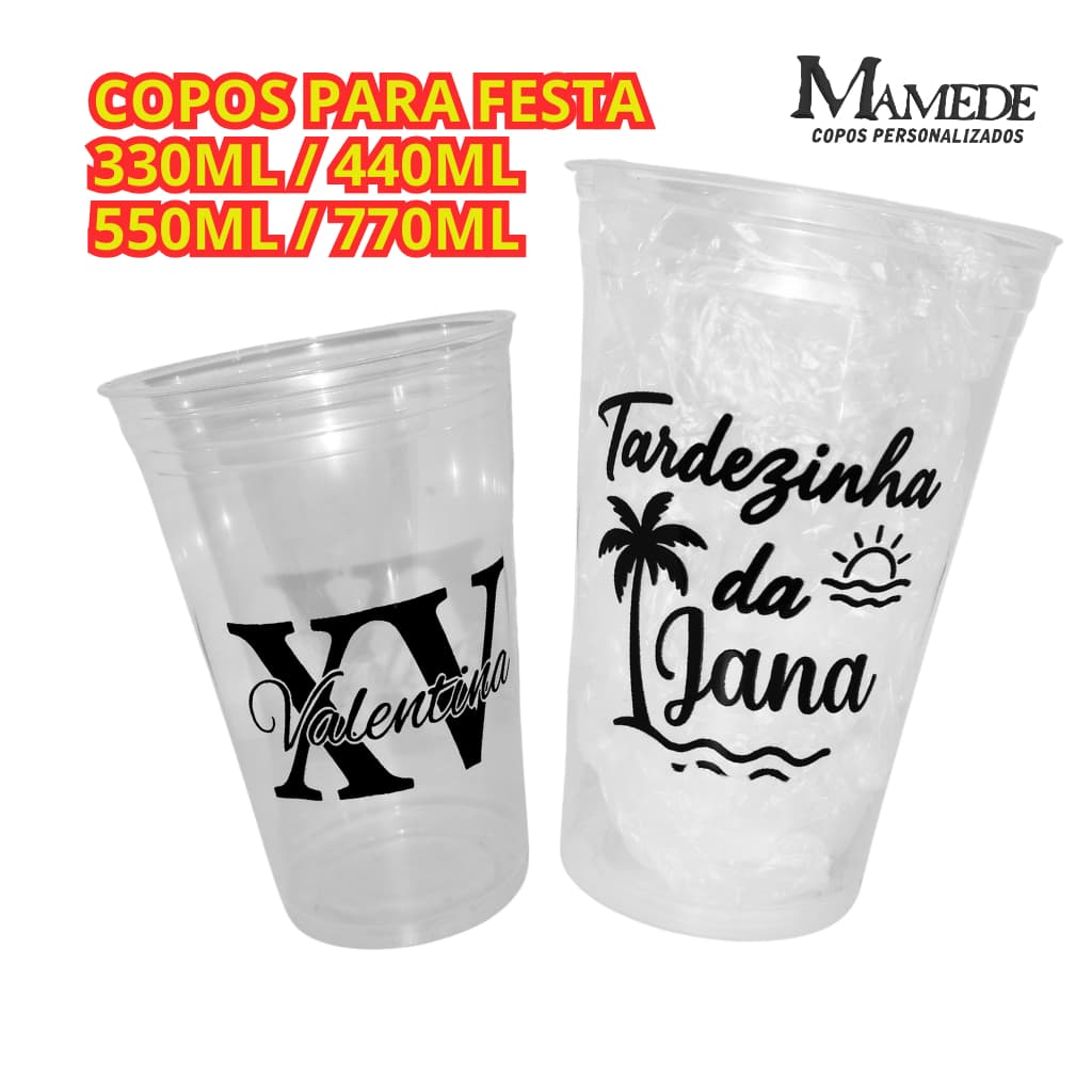 Kit 100 Copos Personalizados para Festa Casamento Aniversário Eventos 300ml 400ml 500ml 700ml