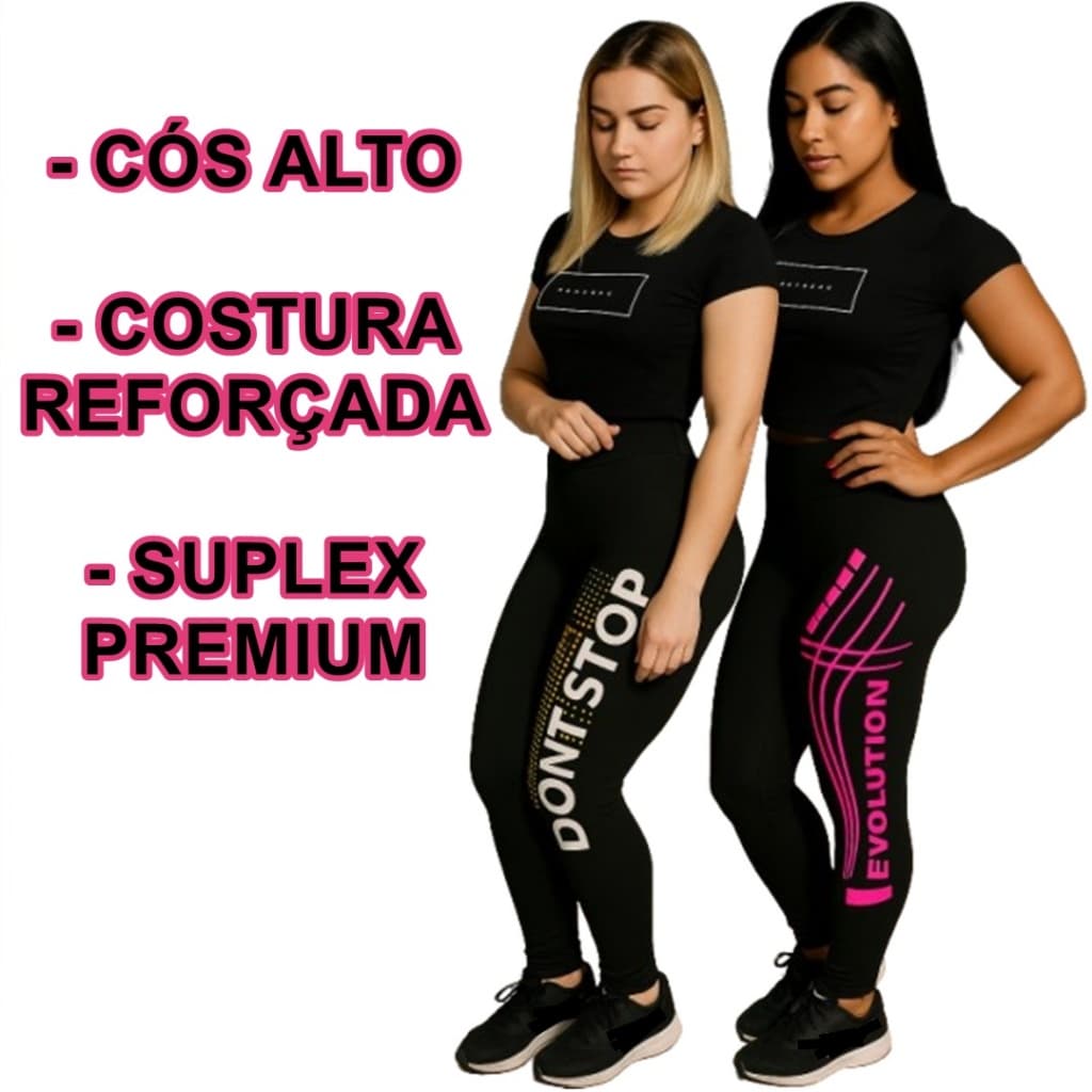 Kit 2 Leggings Fitness Femininas Estampada Leg Suplex de Alta Qualidade Cintura Alta Estampas Sortidas Sem Transparência