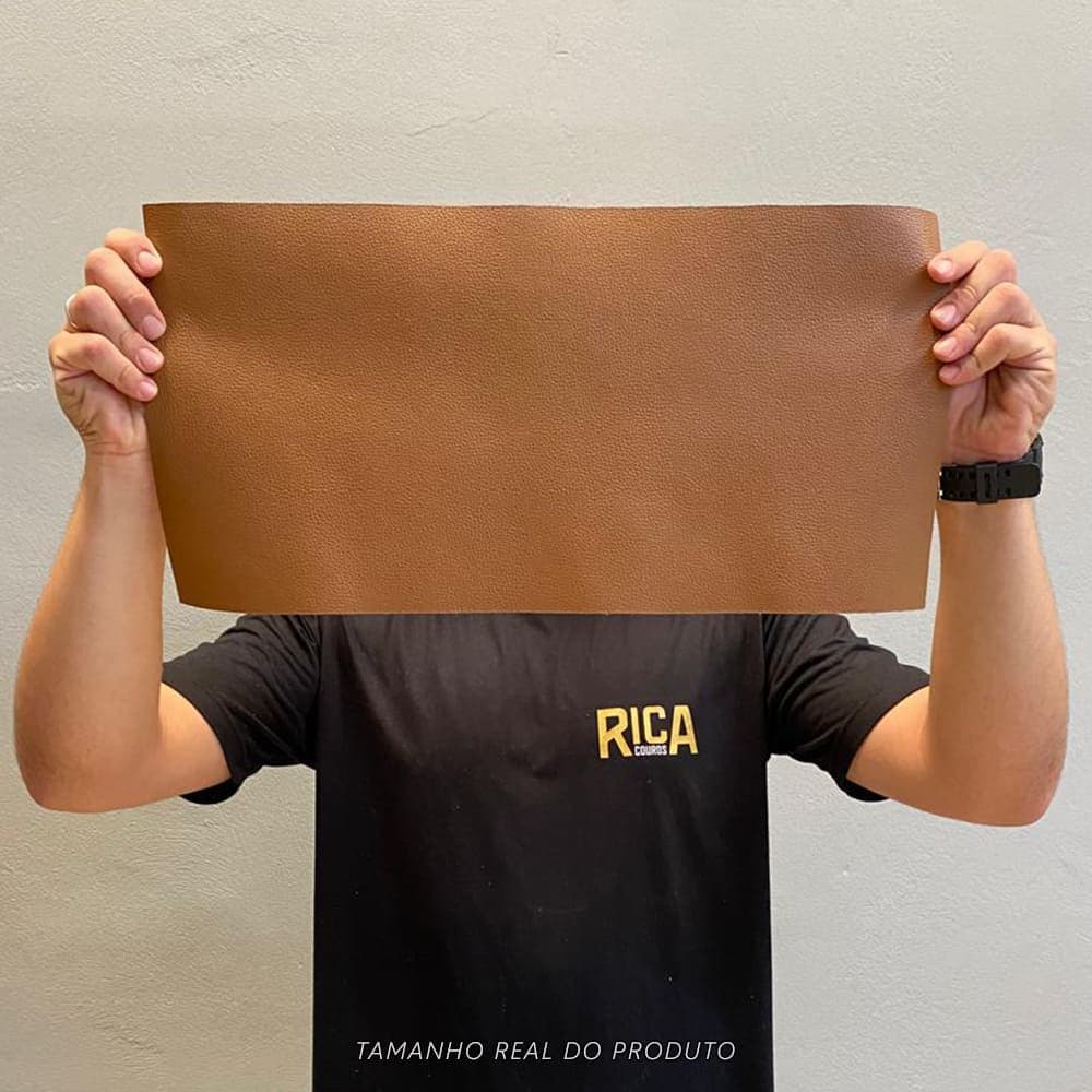 Painel de Couro Legítimo Tipo Floater 25x50cm Placa - Retalho - Textura Encorpada 14/16 Linhas - Cor: Camel