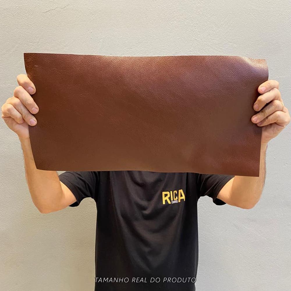 Painel de Couro Genuíno Tipo Floater 25x50cm Placa - Retalho - Textura Encorpada 14/16 Linhas - Cor: Conhaque