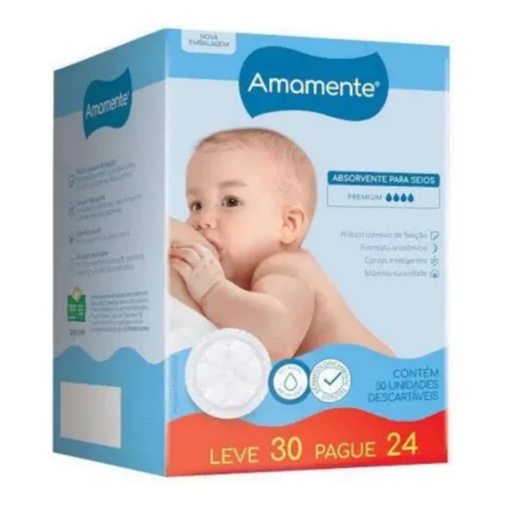 Absorvente para seios 30 unid amamente premium leve 30 pague 24