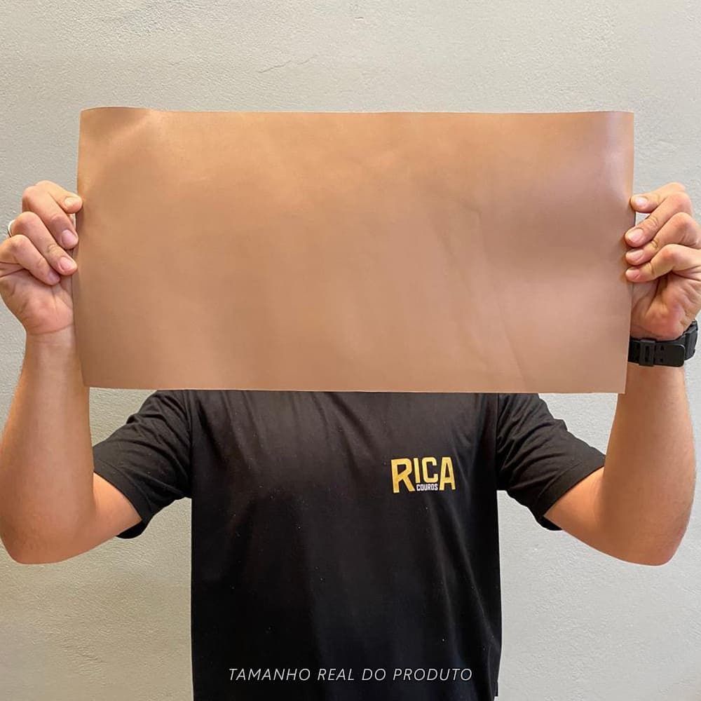 Painel de Couro Genuíno Tipo Floater 25x50cm Placa - Retalho - Textura Encorpada 14/16 Linhas - Cor: Bege