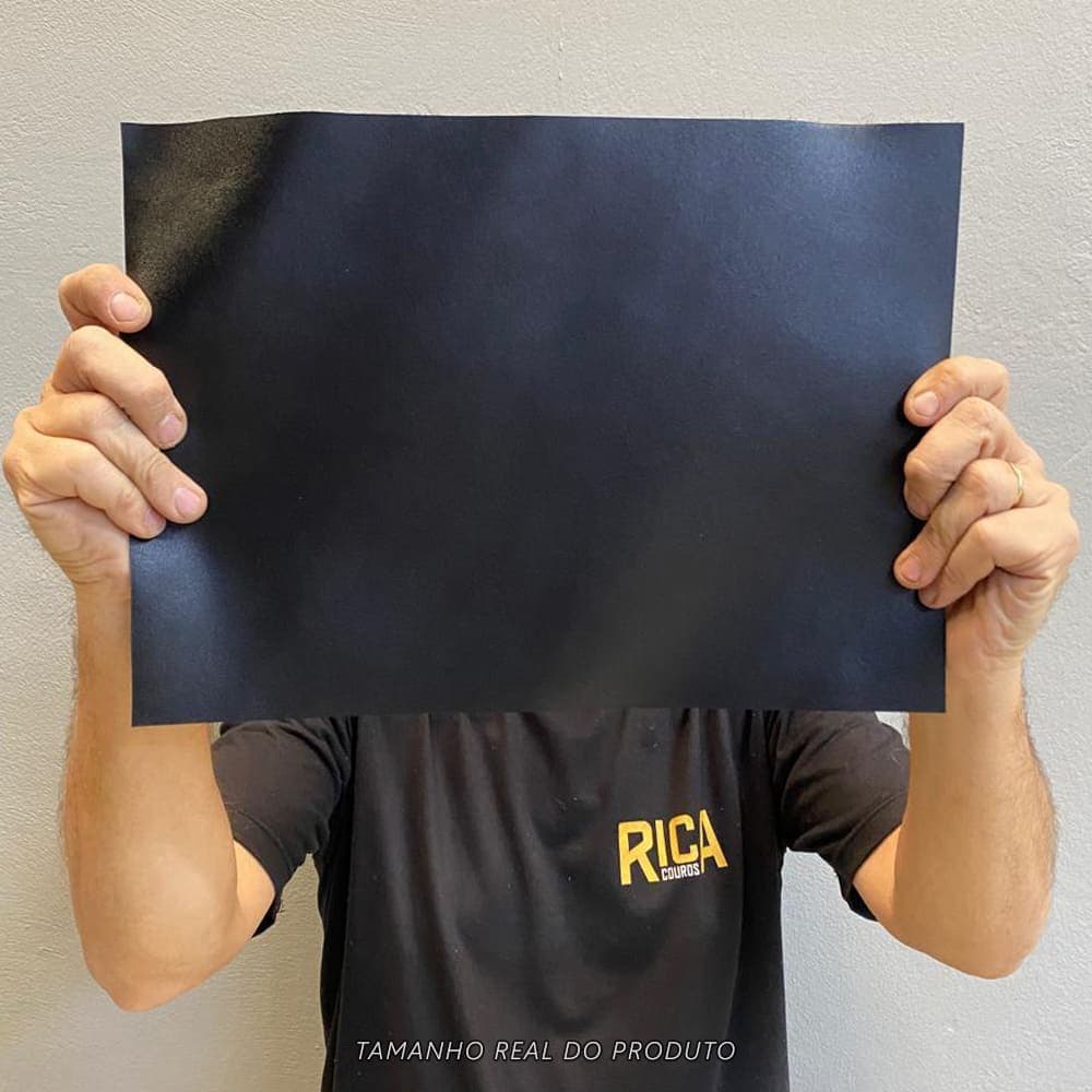 Painel de Couro Genuíno Tipo Madri - 25x35cm Retalho – Placa Textura Leve - Cor: Preto