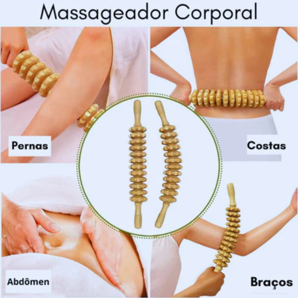 Rolo Bastao Massageador Manual Modelador Vara Thai Relaxante Muscular Maderoterapia Corporal Liberacao sanguinea - 38CM