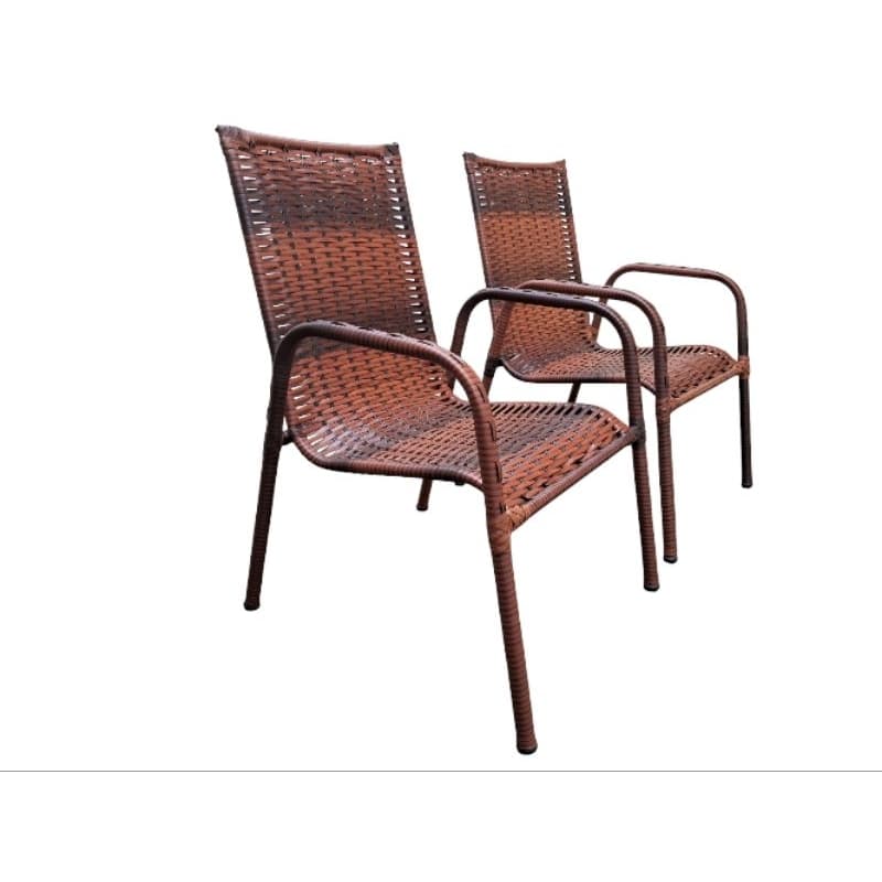 Conjunto 02 cadeiras poltronas cor AMÊNDOA varanda alpendre área externa jardim sacada CLFSTORE