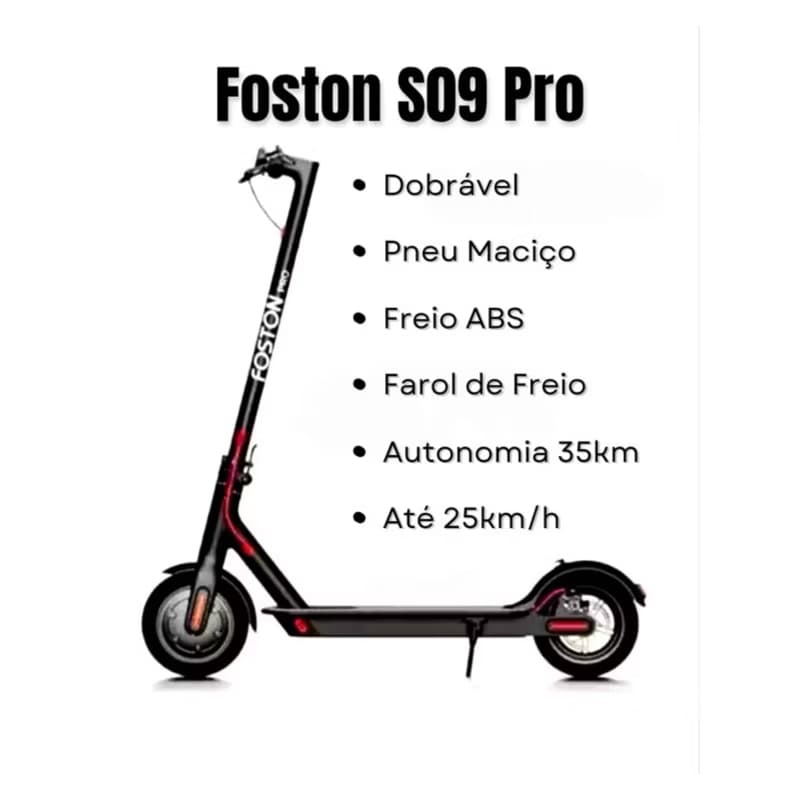 Patinete elétrico dobrável Foston S09 Pro painel digital/ pneus maciço bateria 10400mAh