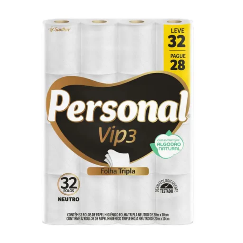 Papel Higiênico Personal Vip Folha Tripla Com 32 Rolos