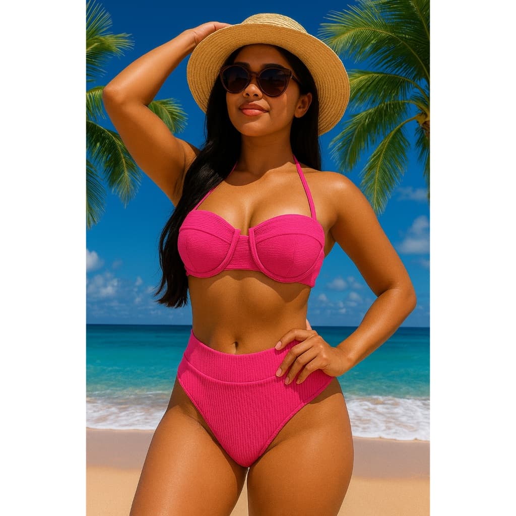 bikini feminina meia taça com bojo calcinha cintura alta forrada moda praia e piscina