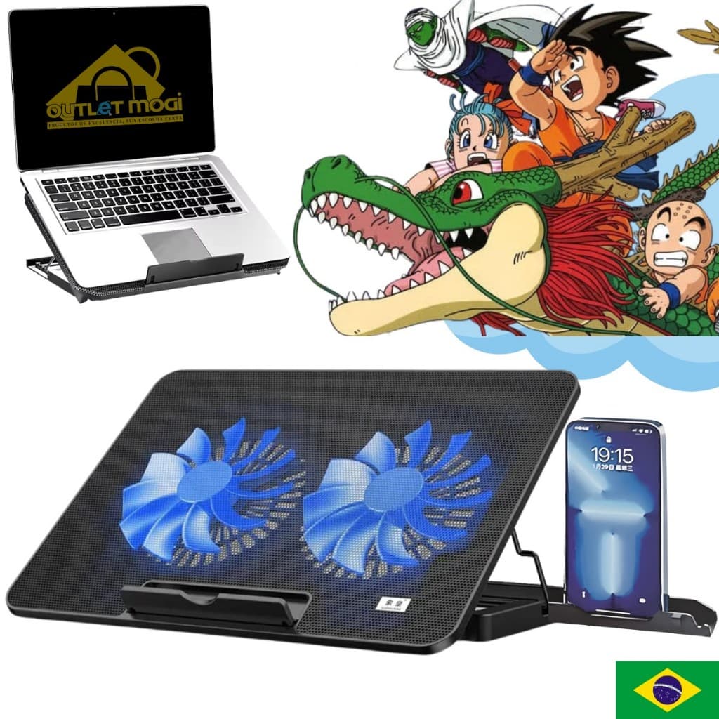 Suporte para Notebook Base Laptop Ergonômico Ajustável com 2 Coolers e Ventilação