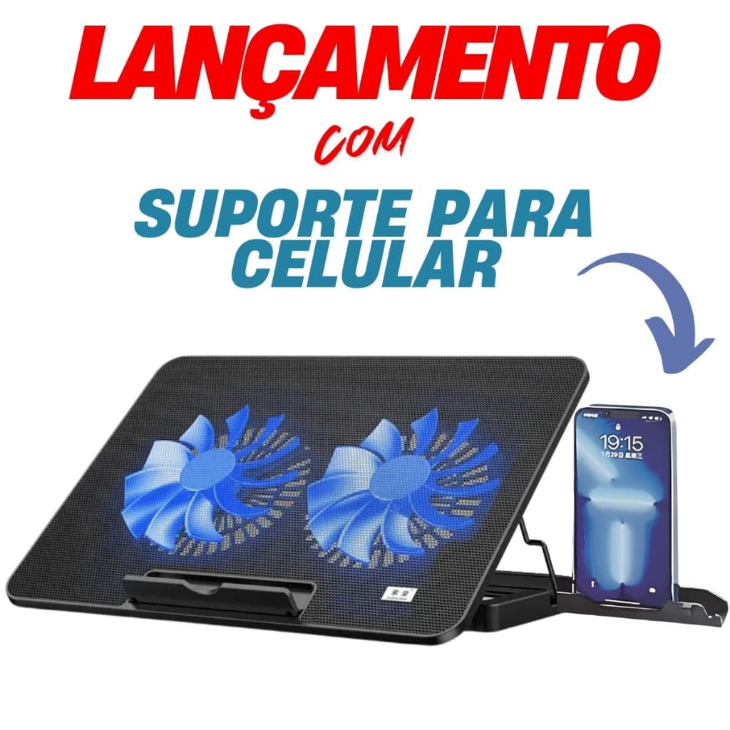 Base para Notebook Laptop Ajustável com 2 Coolers de Resfriamento Silencioso
