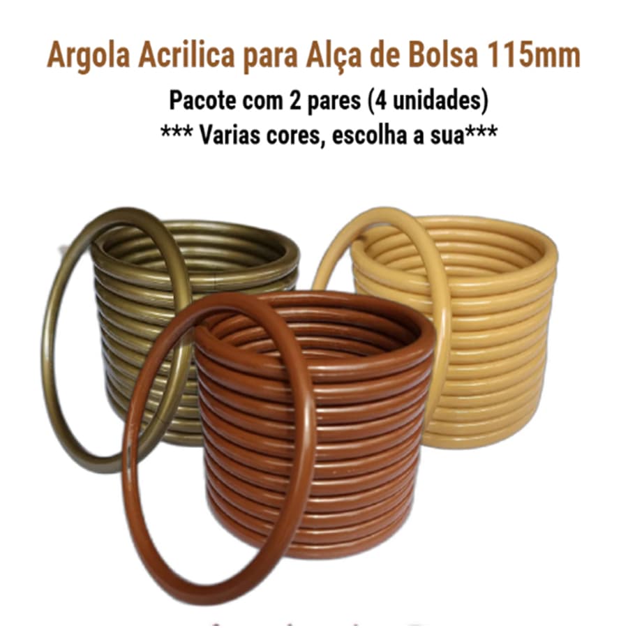 Argola Acrilica Plástica 115mm Alça de Bolsa Acessórios em Geral 2 pares - 4 unidades