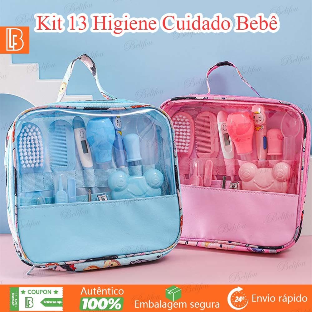 Kit 13 Higiene para Bebê Recém Nascido 13 Peças Essencial Cuidados Escova Pente Unha Cabelo Portátil Completo