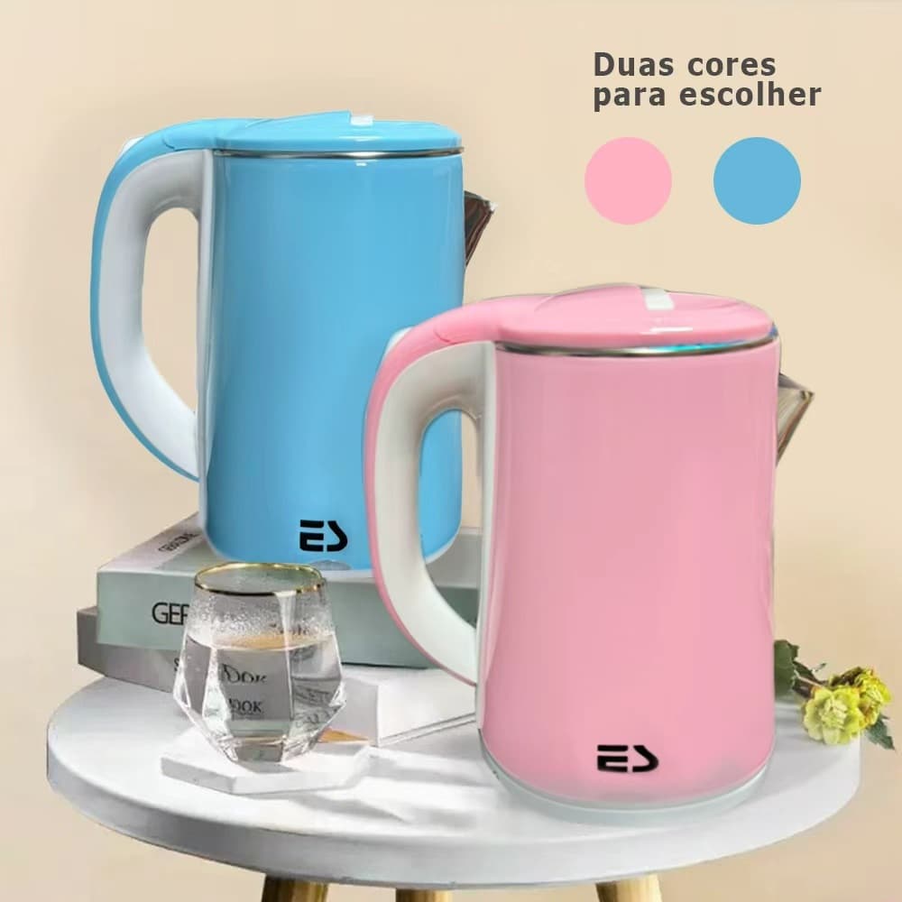 Chaleira Jarra Elétrica Inox 1,7L  1000W 127V Rápida Ferve Água Automática Azul Ou Rosa