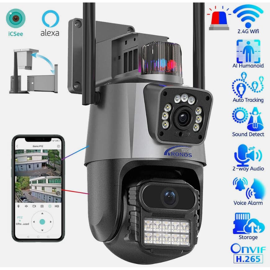 Câmera de segurança externa P11 Wi-Fi YOOSEE/ICSEE IP66 360° 4K 6MP com lente dupla e à prova d'água