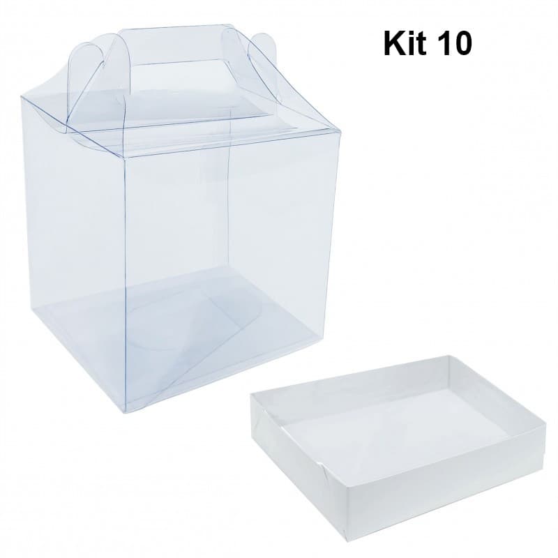 10 Caixa Maletinha 12x12x12 Transparente com Berço alça, maleta Presentes, mini bolo