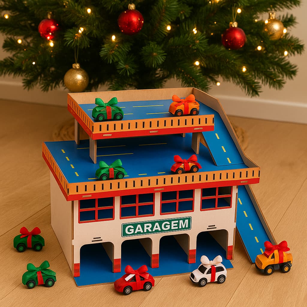 Garagem de Brinquedo em MDF Infantil com Rampa – Estacionamento 2 Andares