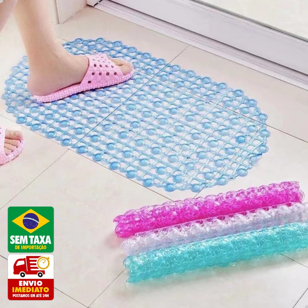 Kit 2 Tapete Banheiro Box Antiderrapante Ventosa Silicone 66x37cm Chuveiro Segurança Conforto